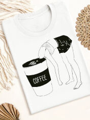 Акция на Футболка бавовняна довга жіноча Either coffee or I'm an ostrich ZZP00793 XL Біла от Rozetka