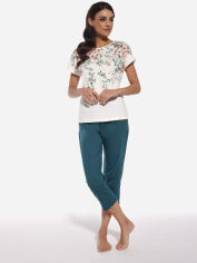 Акція на Піжама (футболка + штани) жіноча бавовняна Cornette Spring 369-281 S Темно-зелений Екрю від Rozetka