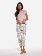 Акція на Піжама (футболка + шорти + штани) жіноча великих розмірів бавовняна Cornette Sugar 466-284 XXL Рожевий Екрю від Rozetka