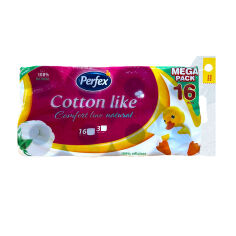 Акция на Туалетний папір Boni Perfex Cotton Like білий, 3-шаровий, 135 відривів, 16 рулонів от Eva