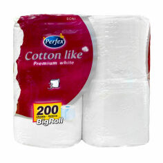 Акция на Туалетний папір Boni Perfex Cotton Like Premium White, 3-шаровий, білий, 200 відривів, 4 рулони от Eva