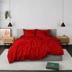 Акція на Комплект постельного белья сатин-люкс Pagoti Minimal красный Полуторный комплект наволочки 50х70 см від Podushka