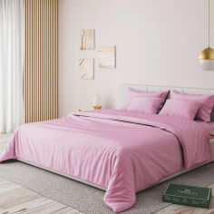 Акция на Комплект постельного белья сатин-люкс Pagoti Minimal розовый Полуторный комплект наволочки 50х70 см от Podushka