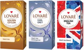 Акция на Комплект чорного пакетованого чаю Lovare в індивідуальних конвертах по 24 пакета 3 види от Rozetka