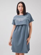 Акция на Нічна сорочка для вагітних бавовняна Roksana Mother 1168 L Синя от Rozetka