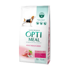 Акція на Сухий повнораціонний корм Optimeal для собак середніх порід зі смаком індички, 1.5 кг від Eva