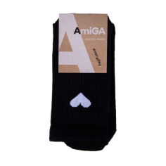 Акція на Шкарпетки жіночі AmiGA високі, чорні з білим серцем, розмір 23-25 від Eva