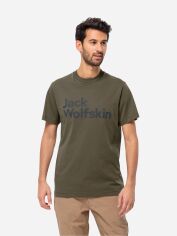 Акция на Футболка бавовняна довга чоловіча Jack Wolfskin Essential Logo T M 1809591-4341 S Темно-зелена от Rozetka