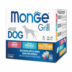 Акція на Вологий корм для собак Monge Grill Mix Adult (з яловичиною, 4*100 г + з тріскою, 4*100 г + з куркою та індичкою, 4*100 г) від Eva