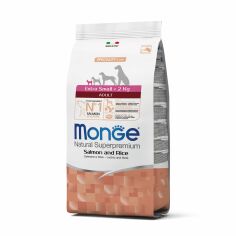 Акція на Сухий корм Monge Extra Small Adult для собак малих порід (до 2 кг), зі смаком лосося з рисом, 2.5 кг від Eva