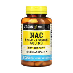 Акція на Дієтична добавка амінокислота в капсулах Mason Natural NAC N-Acetyl L-Cysteine N-Ацетил L-Цистеїн 500 мг, 60 шт від Eva