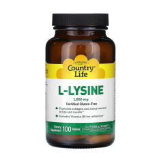 Акція на Дієтична добавка амінокислота в таблетках Country Life L-Lysine L-Лізин, 1000 мг, 100 шт від Eva