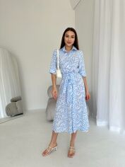 Акція на Плаття-сорочка міді жіноче літнє ALINA MODA 7010-2 42-44 Блакитне від Rozetka