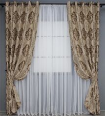Акция на Комплект штор на люверсах VR-Textil Блекаут-софт Корона № 1278ш(Б) Капучино з коричневим 150х250 см 2 шт (37-0019) от Rozetka