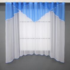 Акция на Кухонний комплект VR-Textil тюль арка з ламбрекеном № 025к білий із блакитним 270х170 см (52-0648) от Rozetka