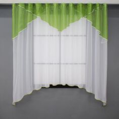 Акция на Кухонний комплект VR-Textil тюль арка з ламбрекеном № 025к білий з оливковим 280х170 см (52-0669) от Rozetka