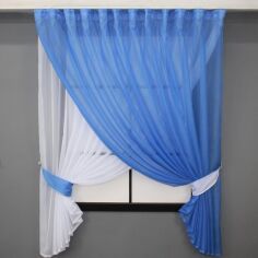 Акція на Комплект штор кухонних VR-Textil Дует № 076к із підв'язками блакитний із білим 280х170 см (52-0621) від Rozetka