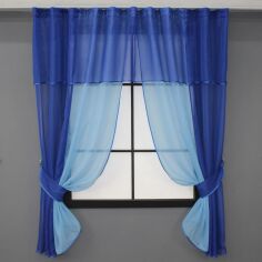 Акция на Комплект штор кухонних VR-Textil № 090к із ламбрекеном на карниз 1-1.5 м Синій з блакитним 270х170 см (52-0714) от Rozetka