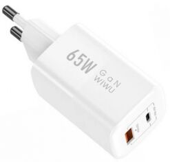 Акция на Wiwu Wall Charger USB+USB-C Wi-U012 Super GaN PD+QC 65W White от Y.UA