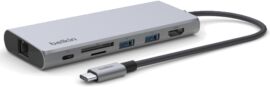 Акція на Belkin Adapter 7 in 1 USB-C to RJ45+HDMI+VGA+2хUSB+USB-C+SD+TF Silver (INC009BTSGY) від Y.UA