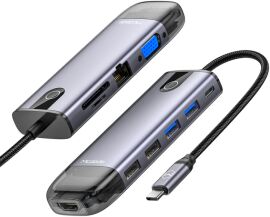 Акция на Mcdodo Adapter 10in1 USB-C to 2xUSB3.0+2xUSB2.0+VGA+HDMI+RJ45+SD+MicroSD Grey (HU-7420) от Stylus