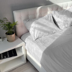 Акція на Комплект постельного белья Fiber White Stripe Emily микрофибра белый Двуспальный комплект від Podushka