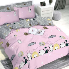 Акція на Комплект постельного белья Lovely kitten pink SoundSleep бязь Подростковый комплект від Podushka