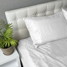 Акція на Комплект постельного белья Stripe Sence SoundSleep сатин-страйп белый Полуторный комплект від Podushka