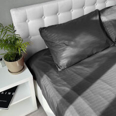 Акція на Комплект постельного белья Fiber Grey Stripe Emily микрофибра серый Двуспальный евро комплект від Podushka
