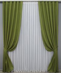 Акція на Комплект готових штор VR-Textil Льон Мішковина № 1356ш Оливковий 150х275 см 2 шт (33-0212) від Rozetka