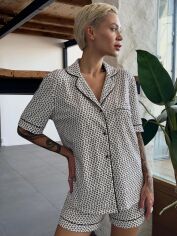 Акция на Піжама (сорочка + шорти) жіноча великих розмірів бавовняна Roksana 1416 2XL Білий/Коричневий от Rozetka