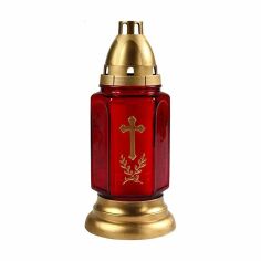 Акція на Надгробна лампа Bispol червона з золотим хрестом, 11*25 см, 200 г від Eva