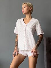 Акция на Піжама (сорочка + шорти) жіноча великих розмірів бавовняна Roksana 1555 XL Білий/Рожевий от Rozetka