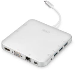 Акція на Digitus Adapter USB-C to HDMI+VGA+miniDisplayPort+3xUSB+USB-C+SD+TF+RJ54+3.5mm Silver (DA-70863) від Y.UA