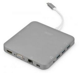Акція на Digitus Adapter USB-C to HDMI+VGA+miniDisplayPort+3xUSB+USB-C+SD+TF+RJ54+3.5mm Grey (DA-70876) від Y.UA