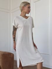 Акція на Плаття-футболка міді жіноче літнє Leinle 1134 S Біле від Rozetka