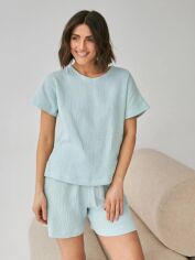 Акція на Піжама (футболка + шорти) жіноча муслінова BARWA garments 0328/329 L М'ятна від Rozetka