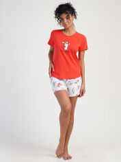 Акция на Піжама (футболка + шорти) жіноча бавовняна великих розмірів Vienetta 311243*20 192022 XL Червона от Rozetka