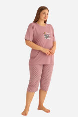 Акція на Піжама (футболка + бриджі) жіноча бавовняна великих розмірів Lindros 10235*37 192100 3XL Рожева від Rozetka