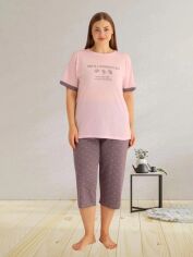 Акция на Піжама (футболка + бриджі) жіноча бавовняна великих розмірів Lindros 10219*37 192105 4XL Рожева от Rozetka