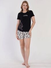 Акция на Піжама (футболка + шорти) жіноча бавовняна великих розмірів Vienetta 311034*10 191999 XL Чорна от Rozetka