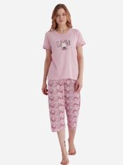 Акція на Піжама (футболка + бриджі) жіноча бавовняна великих розмірів Lindros 10161*37 192103 XL Рожева від Rozetka