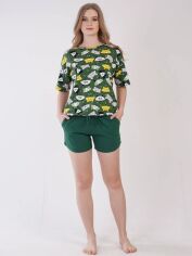 Акция на Піжама (футболка + шорти) жіноча бавовняна великих розмірів Vienetta 309024*40 192005 XL Зелена от Rozetka