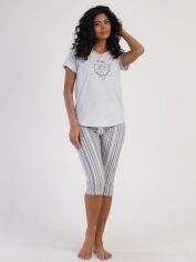 Акція на Піжама (футболка + бриджі) жіноча бавовняна великих розмірів Vienetta 311055*62 192015 2XL Світло-сіра від Rozetka