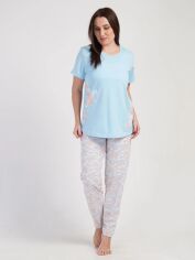 Акція на Піжама (футболка + штани) жіноча бавовняна великих розмірів Vienetta 311165*50 192009 4XL Блакитна від Rozetka