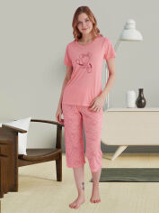 Акция на Піжама (футболка + бриджі) жіноча бавовняна великих розмірів Lindros 17154*37 192099 XL Рожева от Rozetka