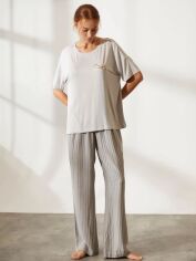 Акція на Піжама (футболка + штани) жіноча бавовняна великих розмірів Hays 36443-TST24B-001-103B 192136 XL Світло-сіра від Rozetka
