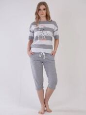 Акция на Піжама (футболка + штани) жіноча бавовняна великих розмірів Vienetta 309015*08 192002 XL Біло-сіра от Rozetka