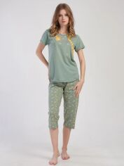 Акция на Піжама (футболка + бриджі) жіноча бавовняна великих розмірів Vienetta 311026*40 192011 XL Зелена от Rozetka