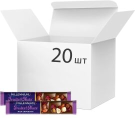 Акція на Упаковка шоколаду Millennium Fruits & Nuts молочний з мигдалем, фундуком, журавлиною, родзинками 20 шт х 35 г від Rozetka